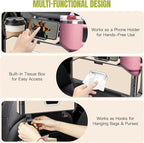 5-in-1 Car Back Seat Organizer and Storage with Extendable Cup Holder, Tissue Holder, Phone Holder, Hanging Hooks, Trash Bin, Back of Seat Car Headrest Organization Accessories for Women Man