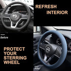 PINCTROT D Shaped Nappa Leather Steering Wheel Cover, Slim Fit No Bulk Design, One Piece Leather with Breathable Perforation,