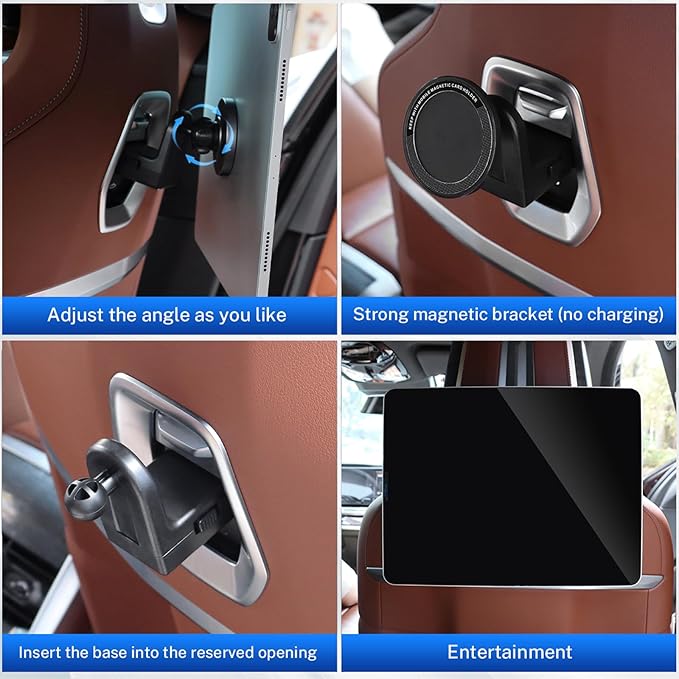 KUNGKIC for Car Headrest Tablet Holder for BMW X3 X5 X6 I20 G05 G06 G45 G60 G61 G70 Adjustable Tablet Car Mount for Back Seat Road Trip Essentials Black (Magnetic)