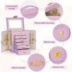 AKOZLIN Jewelry Box Organizer Functional Leather Jewelry Storage Case for Women Girls Ring Necklace Earring Bracelet Holder O