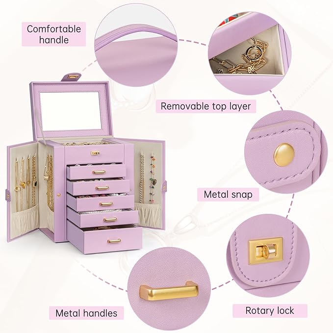 AKOZLIN Jewelry Box Organizer Functional Leather Jewelry Storage Case for Women Girls Ring Necklace Earring Bracelet Holder O