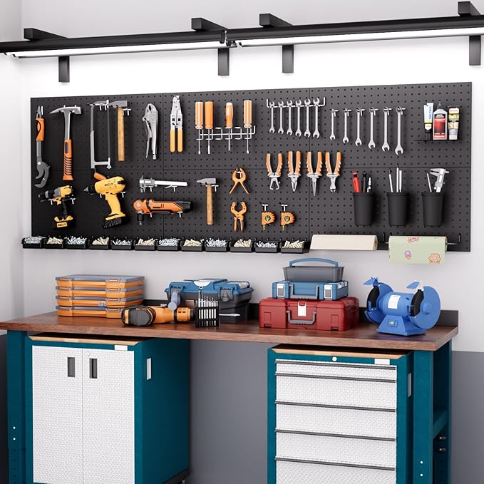INCLY 4 Pack Peg Board, 12"x24" Upgrade Heavy Duty Metal Pegboard Panels, Black Pegboard Wall Organizer, Peg Board Panels for