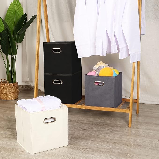 Yunkeeeper storage bins Cubes, Fabric Cube Organizer with Handle, Foldable Cube Bins for Cloth or Accessary Storage, 11x11x11