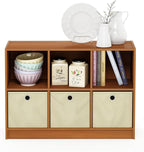Furinno Basic 3x2 Bookcase Storage w/Bins, Light Cherry/Ivory