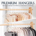HOUSE DAY Ivory Velvet Hangers 60 Pack, Non Slip Clothes Felt Hanger Heavy Duty for Coat, Premium Slim Space Saving Suit Hang