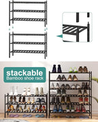 viewcare 3-Tier Long Black Shoe Rack, Bamboo Wood Shoe Rack for Closet, Entryway & Hallway, Stackable | Functional | Sturdy