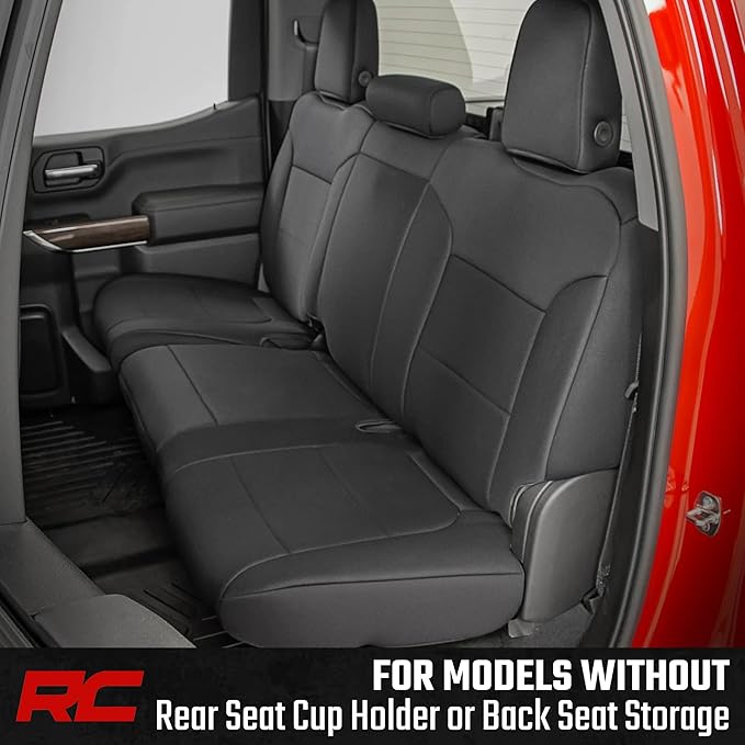Rough Country Neoprene Seat Covers for Chevy Silverado & GMC Sierra 1500 (2019-2026) w/No Rear Seat Storage or Cup Holder - W