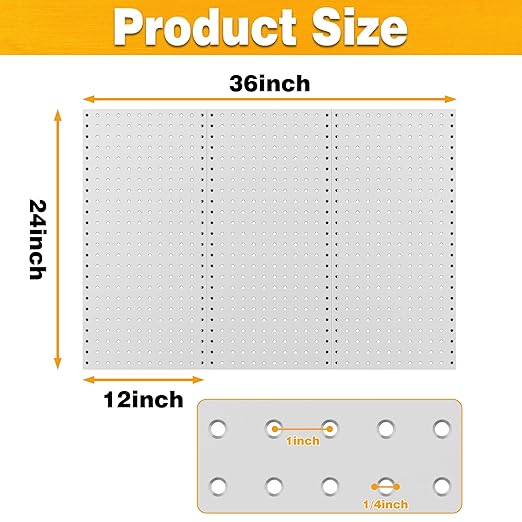 Pegboard Smith Metal Pegboard Panels 12" x 24", 3 Pack Grey Wall Mounted Tool Organizer Boards, Heavy Duty Tool Storage Peg B