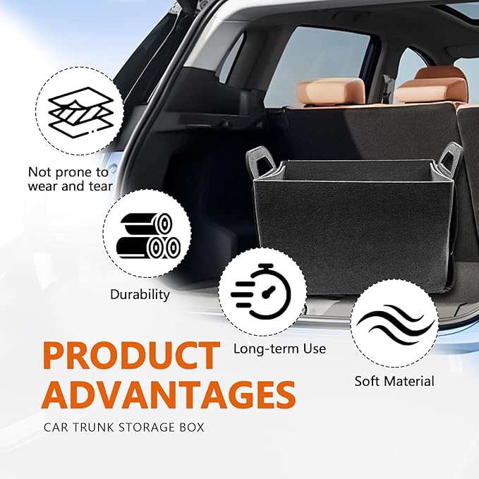 Felt Car Trunk Organizer, Foldable Vehicle Storage Box, Large Capacity Multi-Purpose Automotive Interior Accessories for Cars, S
