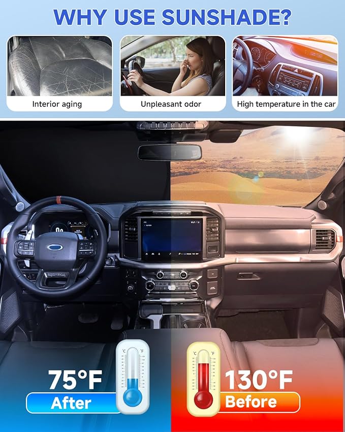 Front Windshield Sun Shade for Ford Bronco 2021-2025,Upgraded Nano Materials Window Sunshade Sun Visor Protector for Ford Bronco Accessories,Blocks 99% UV Rays, Keeps Car Cool