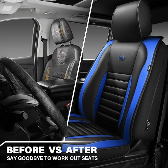 CAR PASS Nappa Leather Car Seat Covers Front Seats, Luxury Seat Protector for Cars, Waterproof Anti-Slip Seat Cushion Airbag 