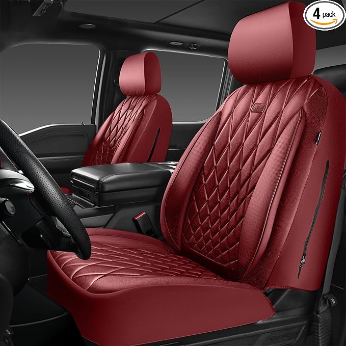 CAR PASS Piping Luxury Faux PU Leather Two Front Car Seat Covers, Waterproof Anti Slip Premium Automotive Seat Covers,Univers