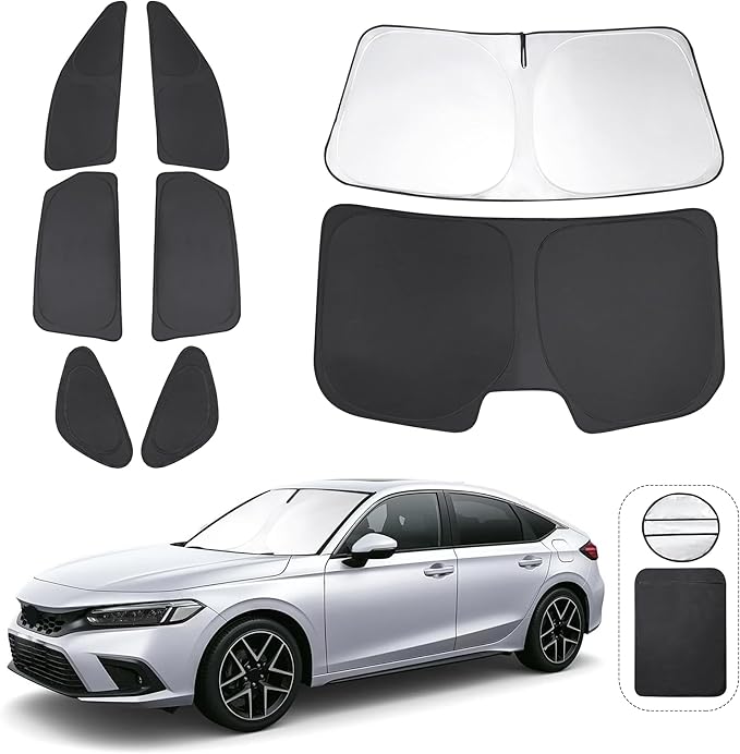 TINGLU Window Shades for 11th Gen Honda Civic (NOT for Hatchback) 2022-2026 Accessories Car Side Full Windows Rear Triangular Windshield Sun Shade Sun UV Rays & Privacy Protection for Camping 8PCS