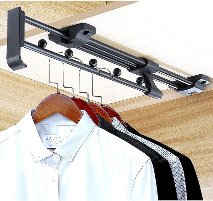 Pull Out Clothes Rail Extendable Pull Out Closet Rod - Wardrobe Pull-Out Trousers Rack, Extendable 25-45Cm Drawer Closet Clot