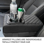 Car Center Console Armrest Pillow, 14"×8.3" Memory Foam Auto Armrest Box Cover with Cup Holder & Phone Holder, Waterproof Leather Arm Rest Protector Cushion, Car Accessories (Diamond Pattern)