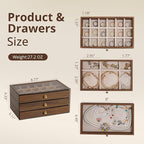 3 Layer Wooden Drawers Jewelry Box Vintage Style Jewelry Organizer with Acrylic Cover, Jewelry Storage Display Box for Ring E