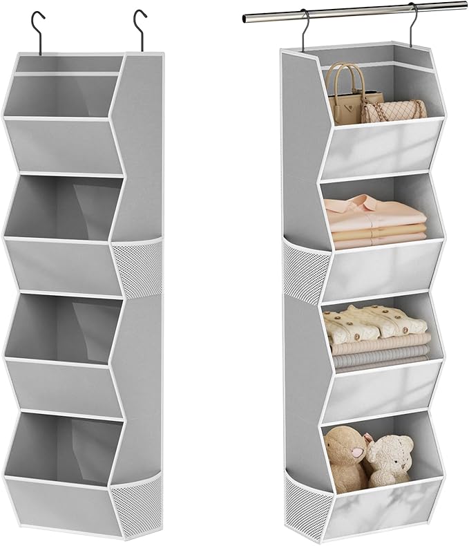 Hanging Closet Organizer 4 Shelf Collapsible Bedroom Closet Organizers and Storage Hanging with Mesh Pockets for Clothes, Fab