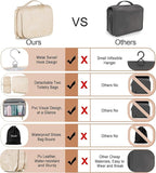 Elviros Hanging Travel Toiletry Bag for Women, 3-in-1 Large Makeup Bag and Cosmetic Organizer, Vegan Leather Waterproof Skinc