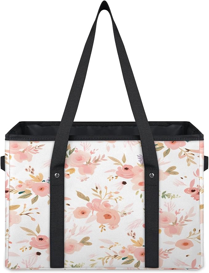 Reusable Grocery Bags Heavy Duty Shopping Bags Foldable Large Tote Bags with Long Handles & Hard Bottom