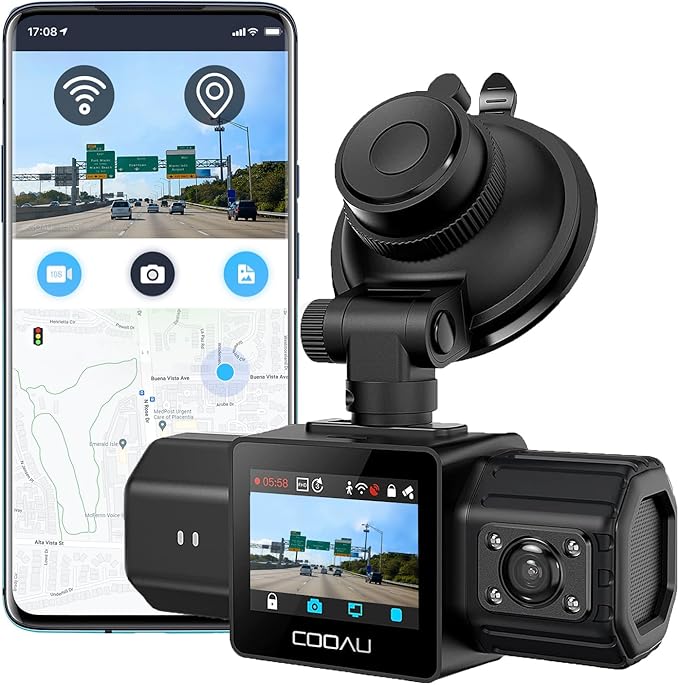 COOAU Dual Dash Cam 2.5K+1080P, Dash Cam Front and Inside, Built-in GPS and WI-FI, Dash Camera for Cars, Perfect for Uber and