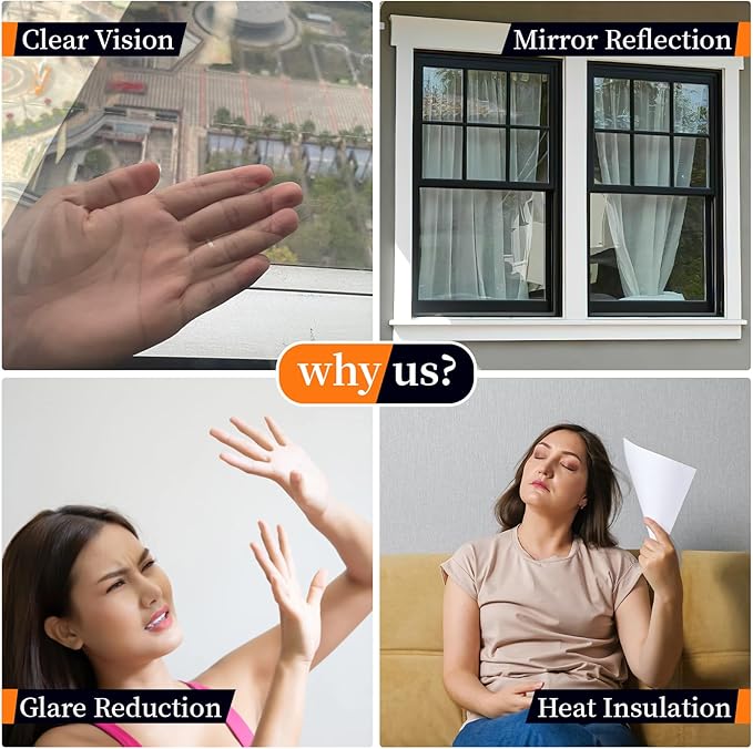 Niviy Window Tint Car One Way Mirror Window Film with Installation Tools, Sun UV Blocking Heat Control and Daytime Window Film See Out Not in for Home Office (Black-Silver, 23.6 x 78.7 inch)