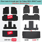 Floor Mats & Trunk Mat for Chevrolet Tahoe 2021-2024 2025-2nd Row Bucket Seat(7 Seats Version) &GMC Yukon（Not Fit XL,TPE All Weather Protection Car Floor Liners for Chevy Tahoe