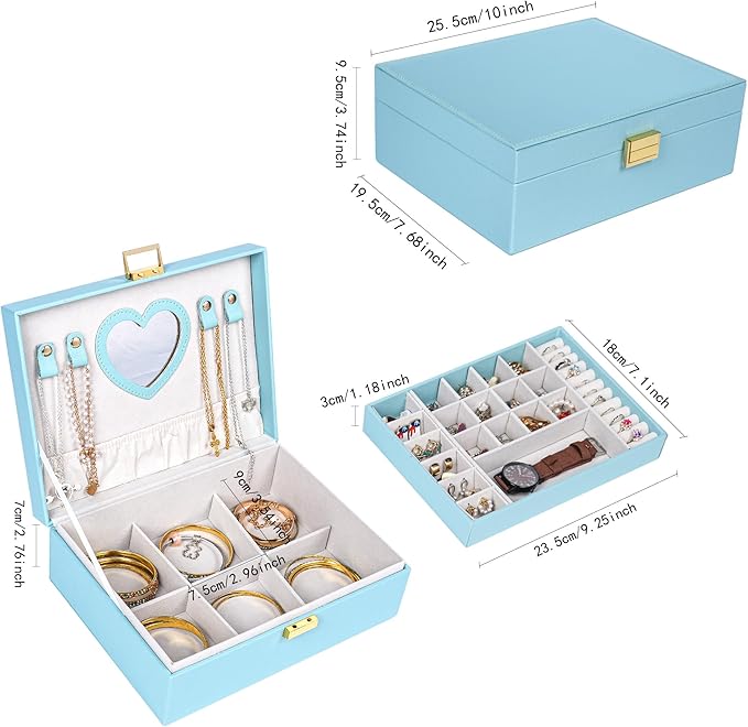 Dajasan Jewelry Box for Teenage Girl Gifts, Jewelry Organizer Box for Little Girls Kids, 2-Layer Large Jewelry Gift Box for C