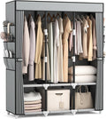 VTRIN Portable Closet Wardrobe for Hanging Clothes Closet with Cover, 3 Hanging rods, 6 Storage Shelves and Side Pocket, Diam
