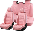 Huidasource Pink Seat Covers, Nappa Leather Car Seat Covers, Velcro Adjustable, Compatible with Airbags, Armrests, Child Seat