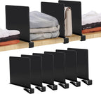 JOY DECOR 6 Pack Acrylic Matte Black Shelf Dividers for Closets Organizer and Storage Adjustable Vertical Wood Shelf Closet S