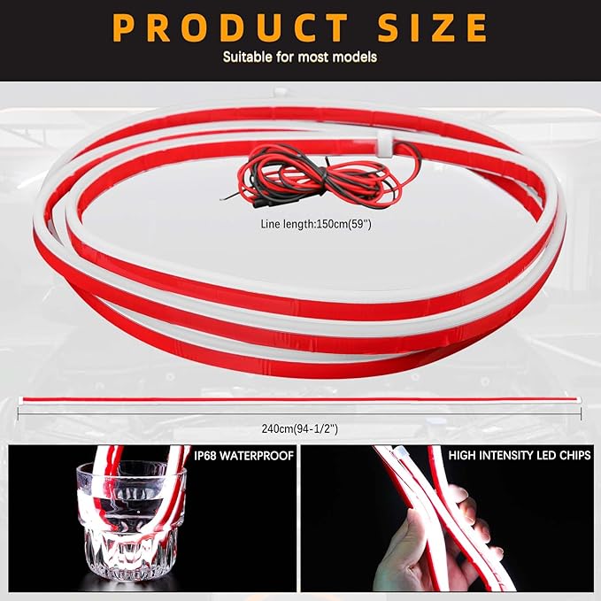 JMTBNO 94 Inches Car Hood Light Strip,Dynamic Car LED Strip Light,Exterior Flexible Daytime Running Light Strip Compatible with GMC Sierra 1500 2500 Chevy Silverado 1500 2500 Dodge Ram 1500 2500