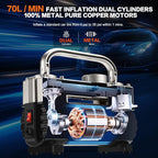 GSPSCN 6X Faster Inflation Tire Inflator Heavy Duty Double Cylinders with Portable Bag- Car Accessories，Metal 12V Air Compressor Pump 150PSI with Adapter for Car, Truck, SUV Tires, Dinghy, Air Bed