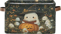 xigua Cute Ghost Wearing Witch Hat Storage Basket Foldable Storage Bin, Canvas Rectangular Storage Basket with Leather Handle