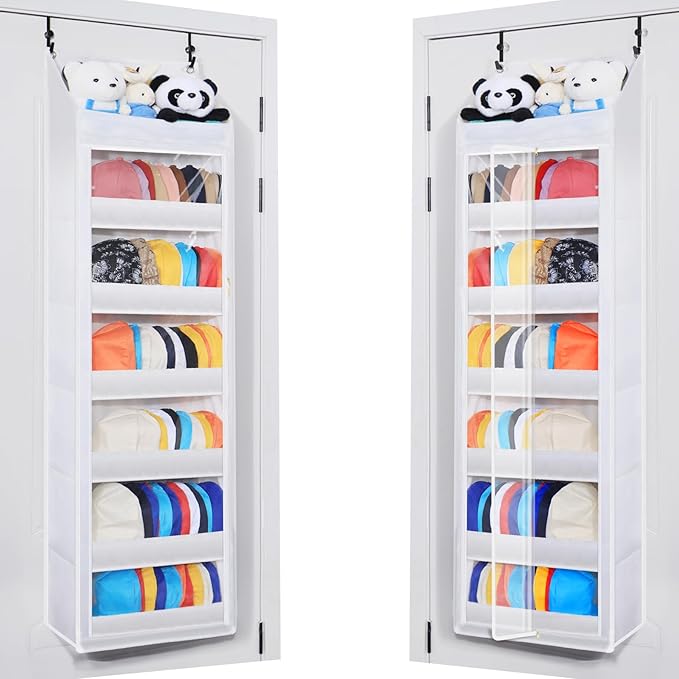 Toread 7-Layer Door-Mounted Baseball Cap Organizer, Dust-Proof Hat Rack Holds 90 Hats, Adjustable Non-Slip Hooks, Multi-Purpo