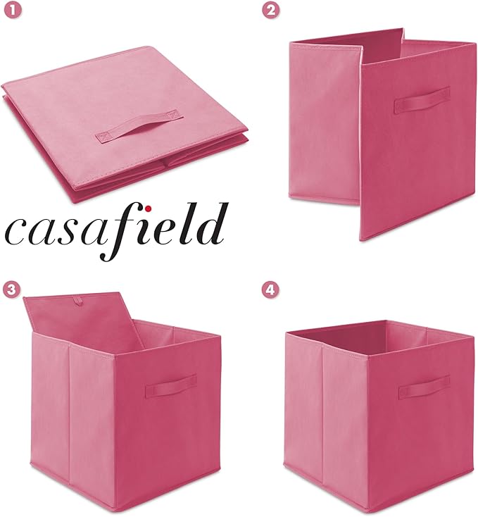 Casafield Set of 6 Collapsible Fabric Cube Storage Bins, Hot Pink - 13" Foldable Cloth Baskets for Shelves, Cubby Organizers 