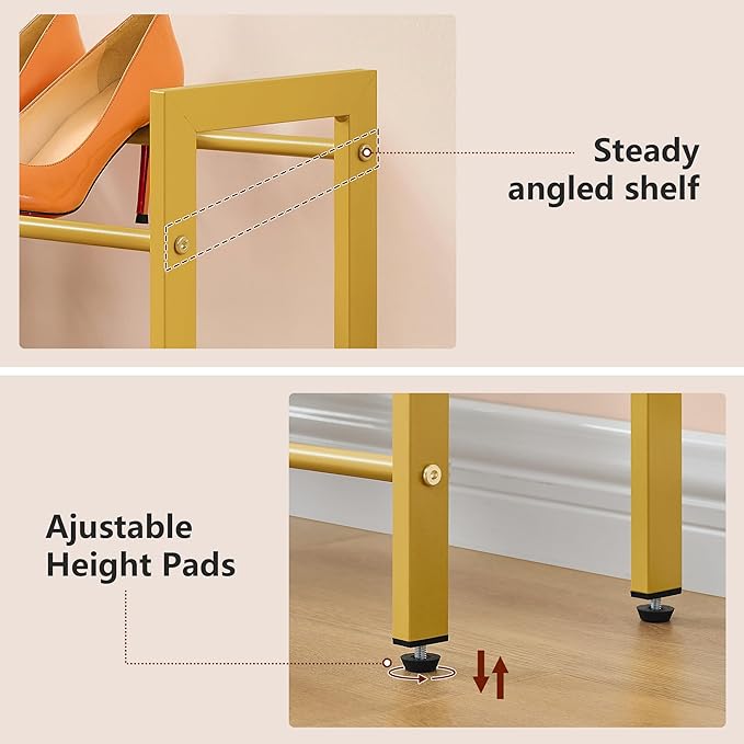 FAVOOSTY 2-Tier Expandable Shoe Rack, Adjustable Shoe Shelf Storage Organizer Space Saving Metal Free Standing Shoe Rack for 