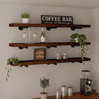 Industrial Pipe Wall Wood Shelves,Real Wooden Shelves 48" in Walnut Color with 1.2" Extra Thick, Modern Floating Shevles Book