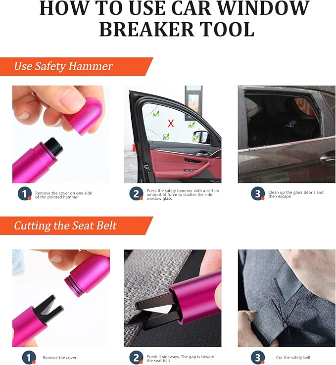 6 Pack Window Breaker Seatbelt Cutter, Escape Emergency Car Safety Hammer, Underwater Car Glass Breaker, Window Punch, Portab