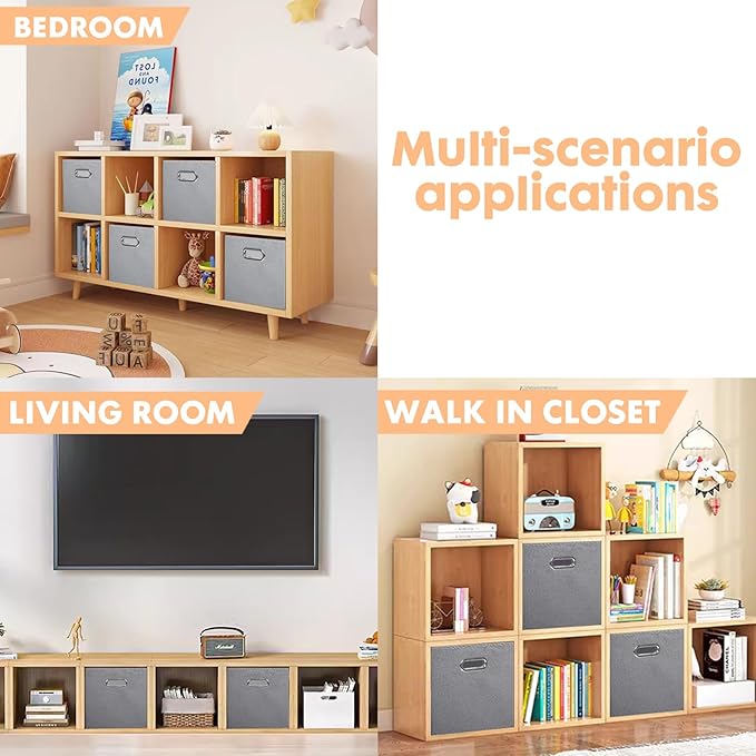 ShellKingdom Storage Bins, Foldable Fabric Storage Cubes And Cloth Storage Organizer Drawer with Metal Handle For Closet And 