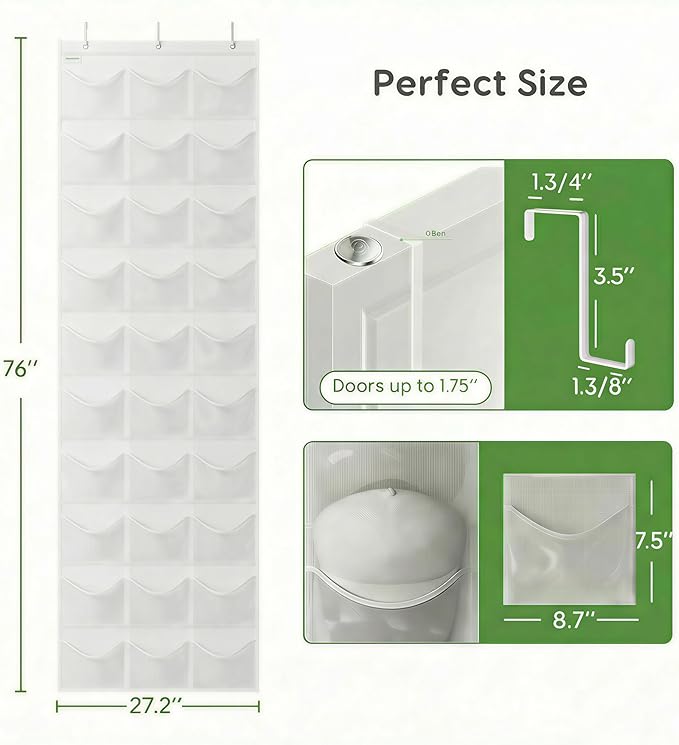 Unjumbly Baseball Hat Rack, 24 Pocket Over-The-Door Hat Organizer with Clear Deep Pockets to Display Baseball Caps Collection