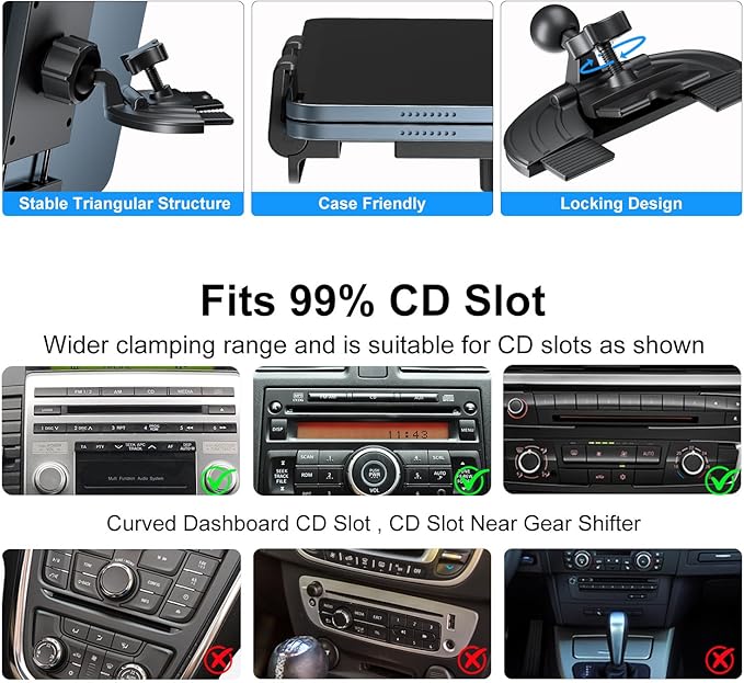 PLDHPRO CD Slot Tablet Car Mount for 5.1-15.6'' Devices, Universal iPad Holder for Car, Adjustable CD Player Phone Mount Compatible with iPhone, iPad, Galaxy Tab, Samsung Z fold, Navigation Gadget