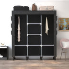 Portable Wardrobe with 10 Storage Racks and 2 Hanging Poles 6 Side Pockets Fleece Cover, Size 130 x 45 x 172 cm, Bedroom Clos