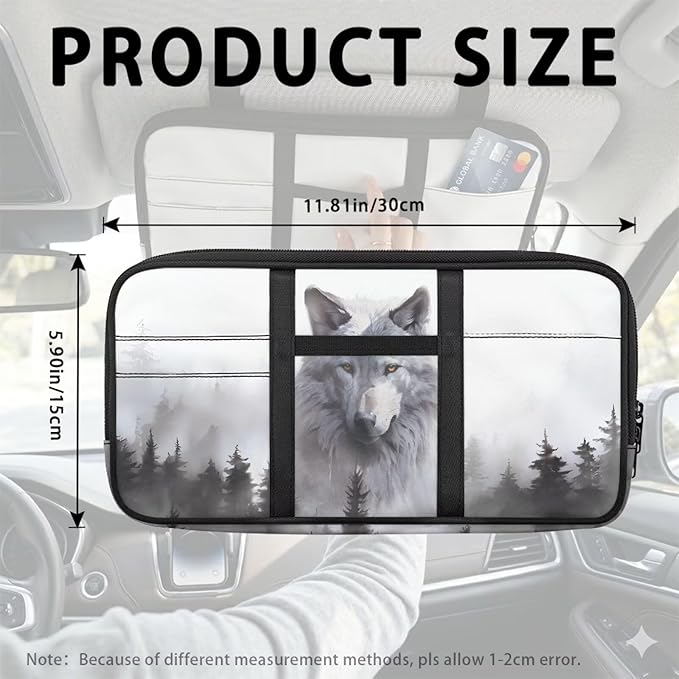 Wolf PrintCar Sun Visor Organizer Visor Organizer Car Sun Storage Pocket Pouch Case Bag for Card Pen Phone Interior Car Accessories