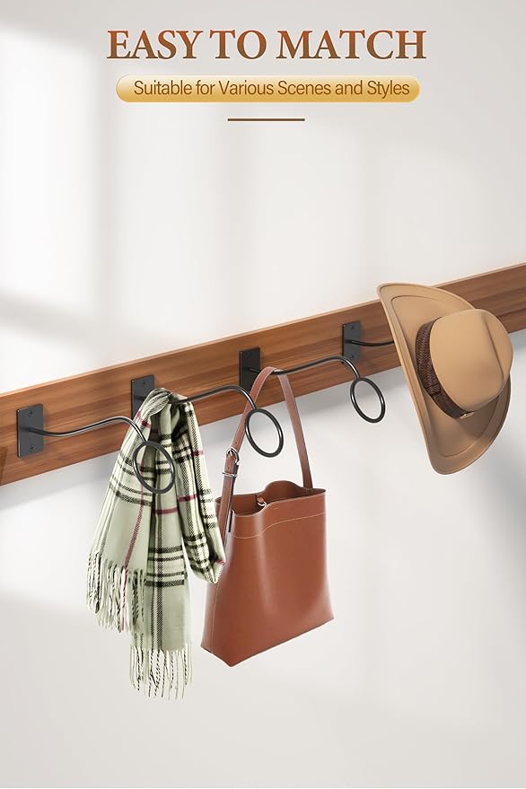 Cinati Cowboy Hat Rack for Wall, 4 Pack Cowboy Hat Holder Wall Mount, Western Rustic Metal Cowboy Hat Hanger, Hat Hooks for C