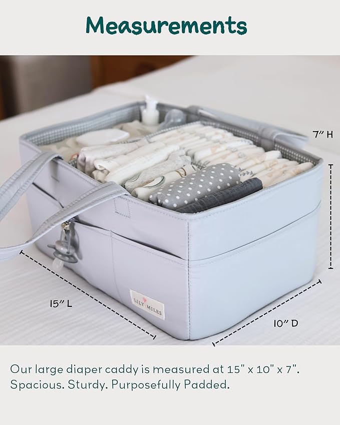 Lily Miles Diaper Caddy Organizer with 8 Pockets, Wipeable Baby Caddy Basket for Diapers and Wipes, Baby Registry Favorites, 