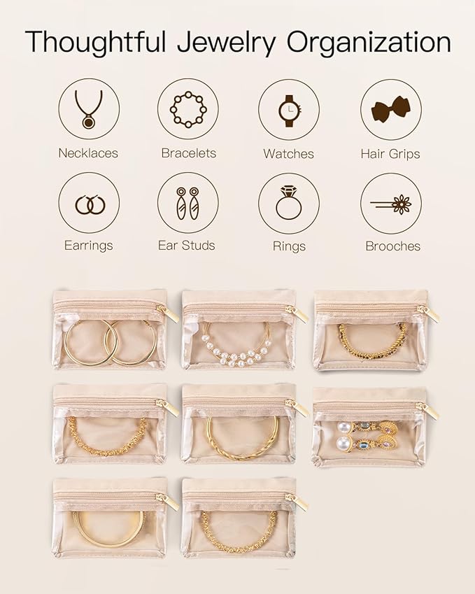 VLANDO Travel Jewelry Case with 8 Velvet Jewelry Bags Travel Jewelry Storage Box Jewelry Organizer for Necklace Rings Earring