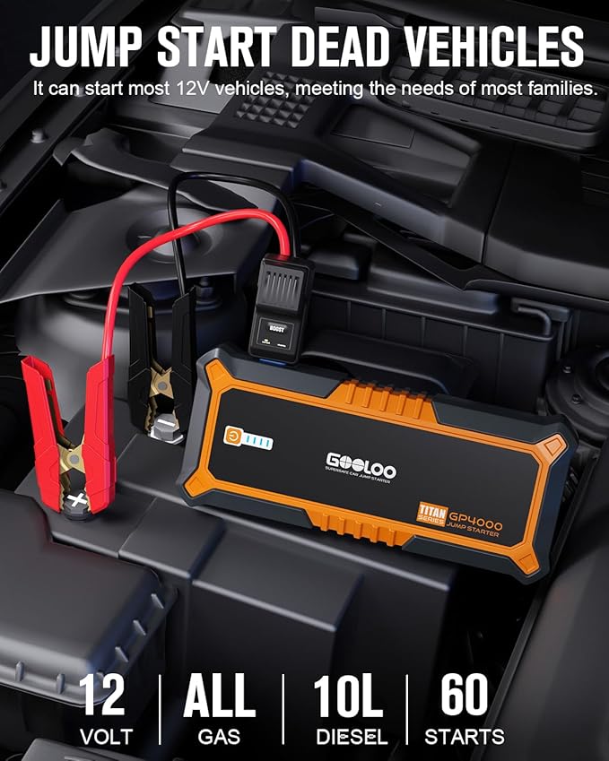 GOOLOO 4000A Peak Car Jump Starter 12V Auto Battery Booster SuperSafe Lithium Jump Box for All Gas, Up to 10.0L Diesel