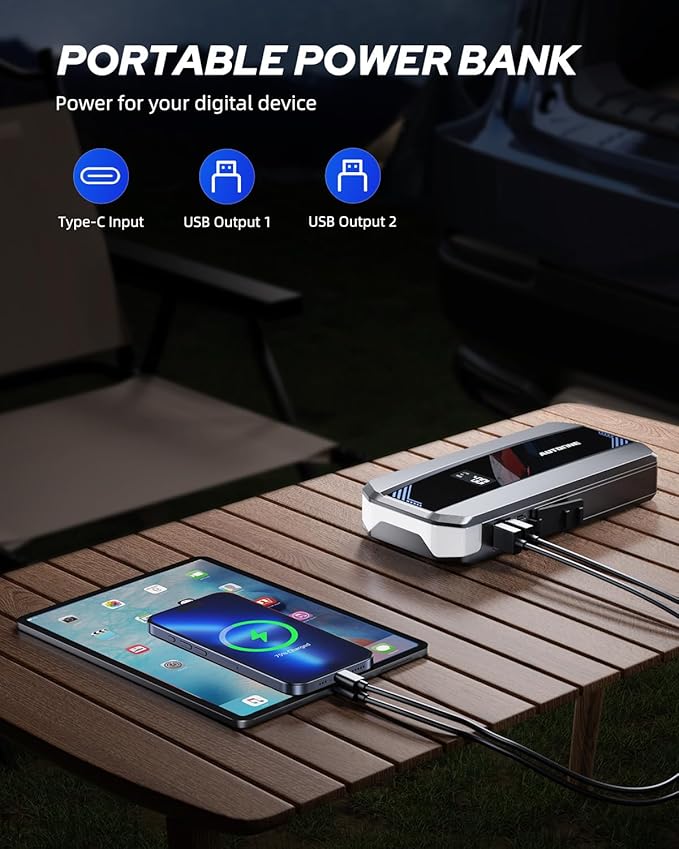 AUTOONE Car Jump Starter 6000A Battery Booster, Portable Battery Pack for All Gas 10L Diesel, 12V Jump Box with Smart Jumper