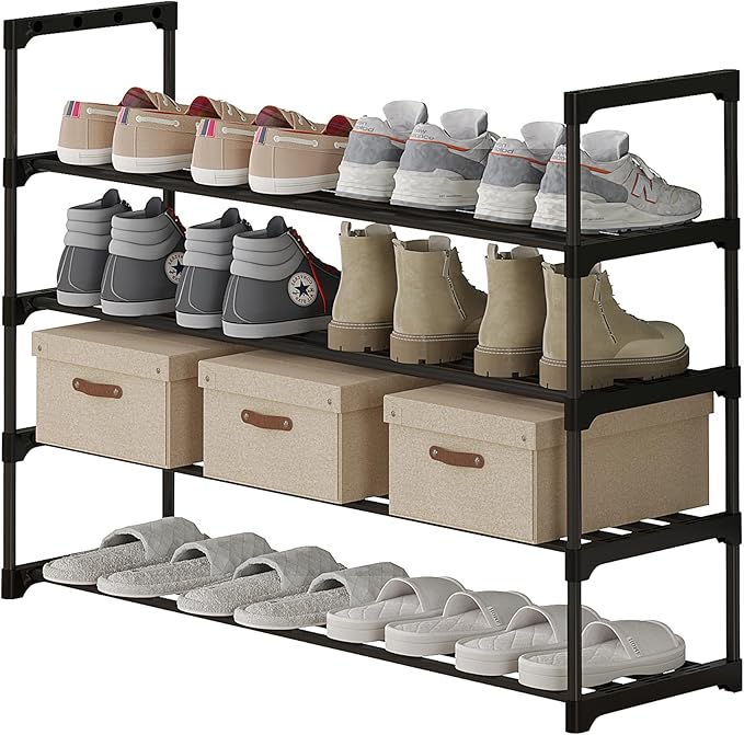 Calmootey 4-Tier Shoe Rack, Tall Large Capacity 20 Pairs Shoes Storage Organizer, Stackable Wide Shoe Shelf for Entryway, Hal