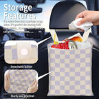 Hanging Car Garbage Bag, Cute Car Trash Can Bag, Automotive Accessories for Women Men Cute Purple Checkerboard